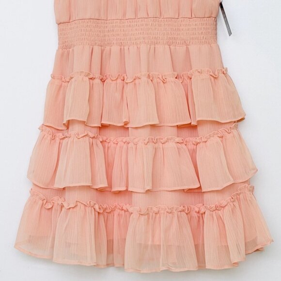 Express Chiffon Mini Dress Women M Mock Neck Tiered Sleeveless Smoke Ne… - Picture 6 of 12